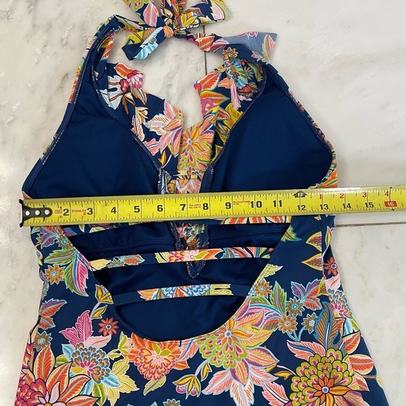Bleu by Rod Beattie, womens 8, tankini top ruffles halter neck floral navy blue - Picture 4 of 7